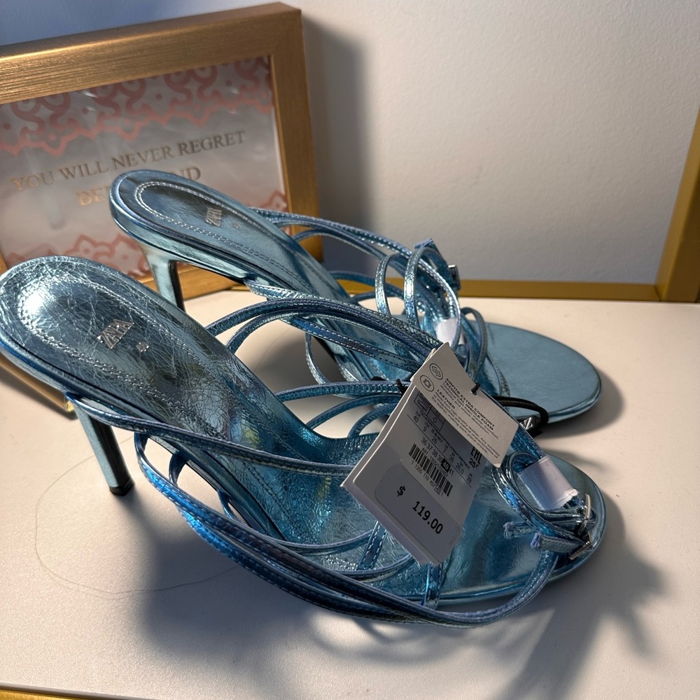 Brand NWT Zara Metallic Blue Heels
